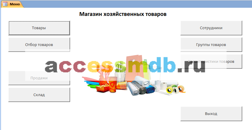 Готовая база данных Access «Магазин хозяйственных товаров». Главная форма