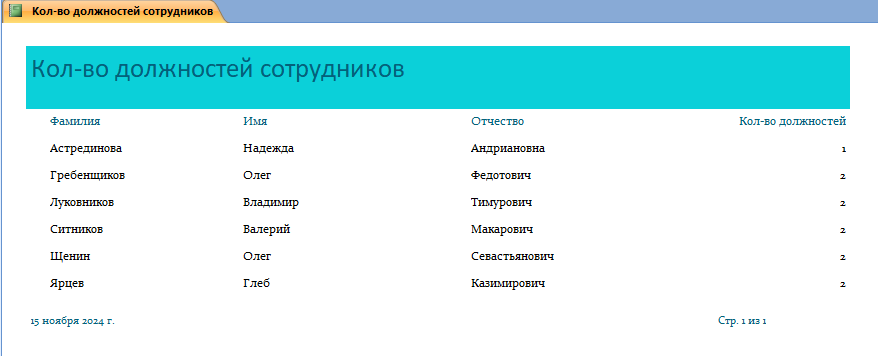 Отчет «Кол-во должностей сотрудников»
