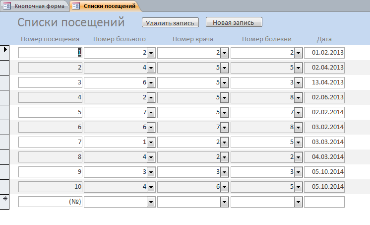 Скачать пример базы данных access Поликлиника. Форма «Списки посещений»