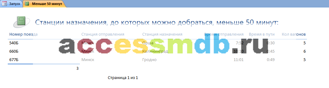 Access база данных Расписание поездов дальнего следования, железная дорога