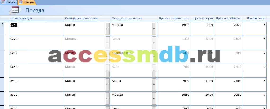 Access база данных Расписание поездов дальнего следования готовая бд жд вокзала
